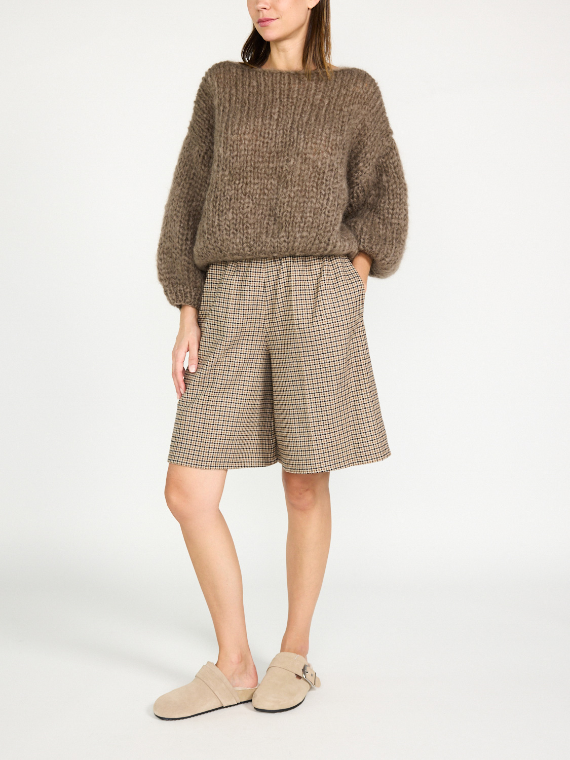 Maiami Mohair Big Sweater – Grobstrick Pullover taupe S/M