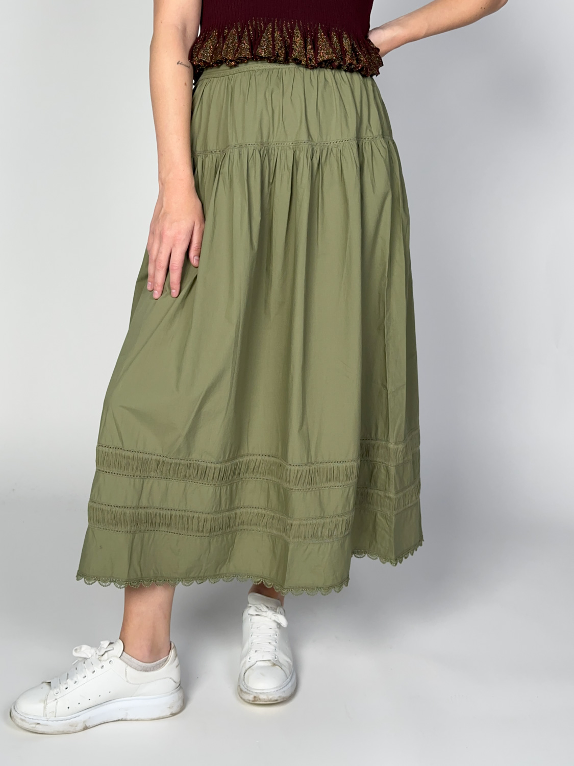 Ulla Johnson Harlow cotton poplin midi skirt  green 34