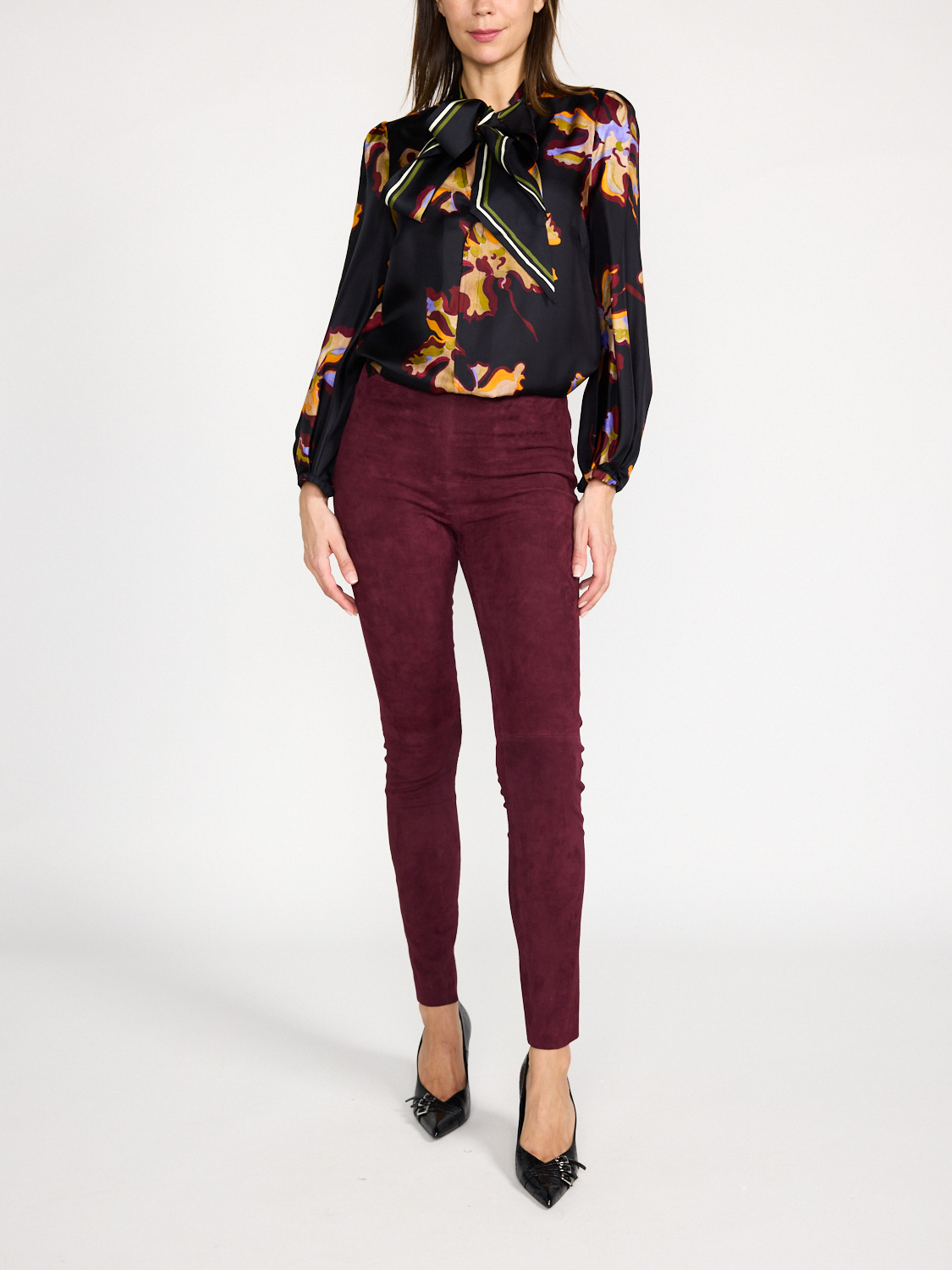 Joseph Veloursleder-Leggings  bordeaux  36