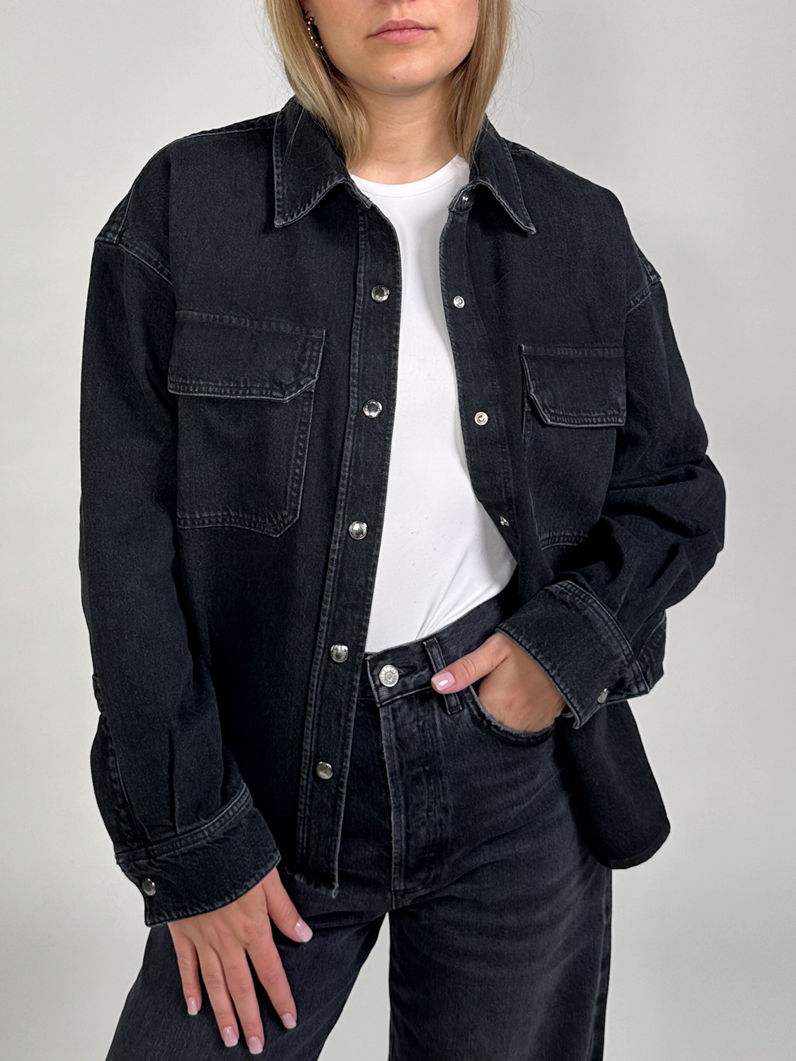 Agolde Gwen Slice oversized denim shirt  dunkelgrau S