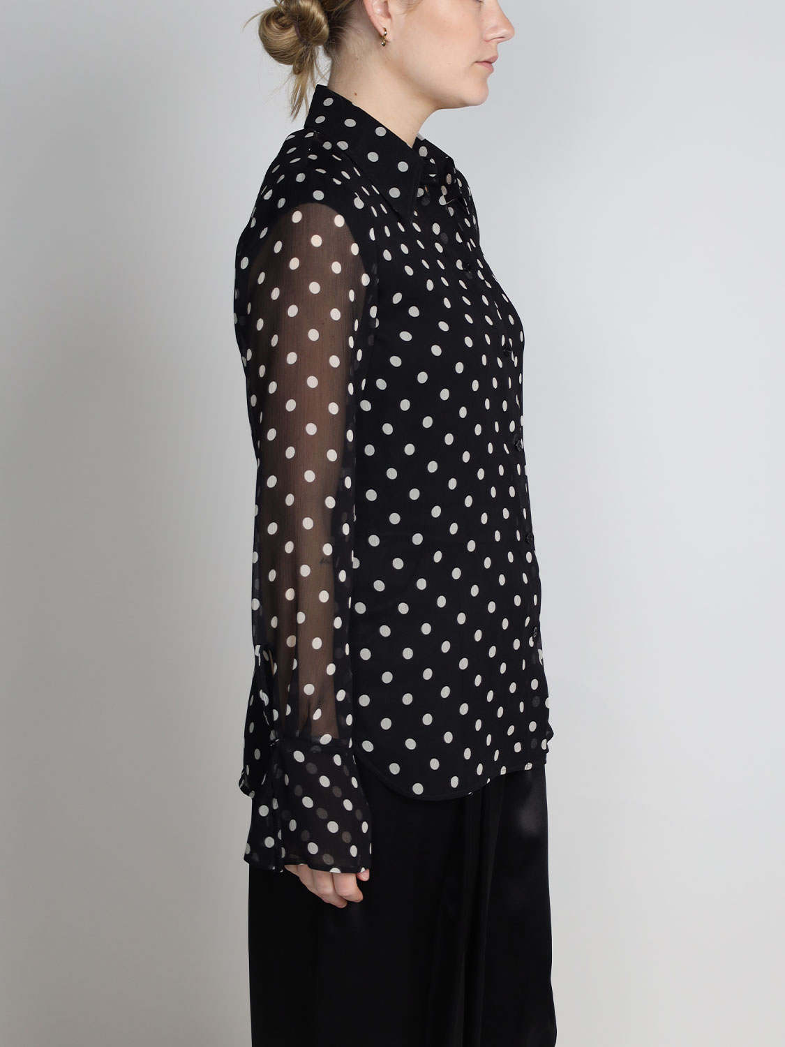 Nina Ricci Chiffon Bluse mit Polka Dots  schwarz 34