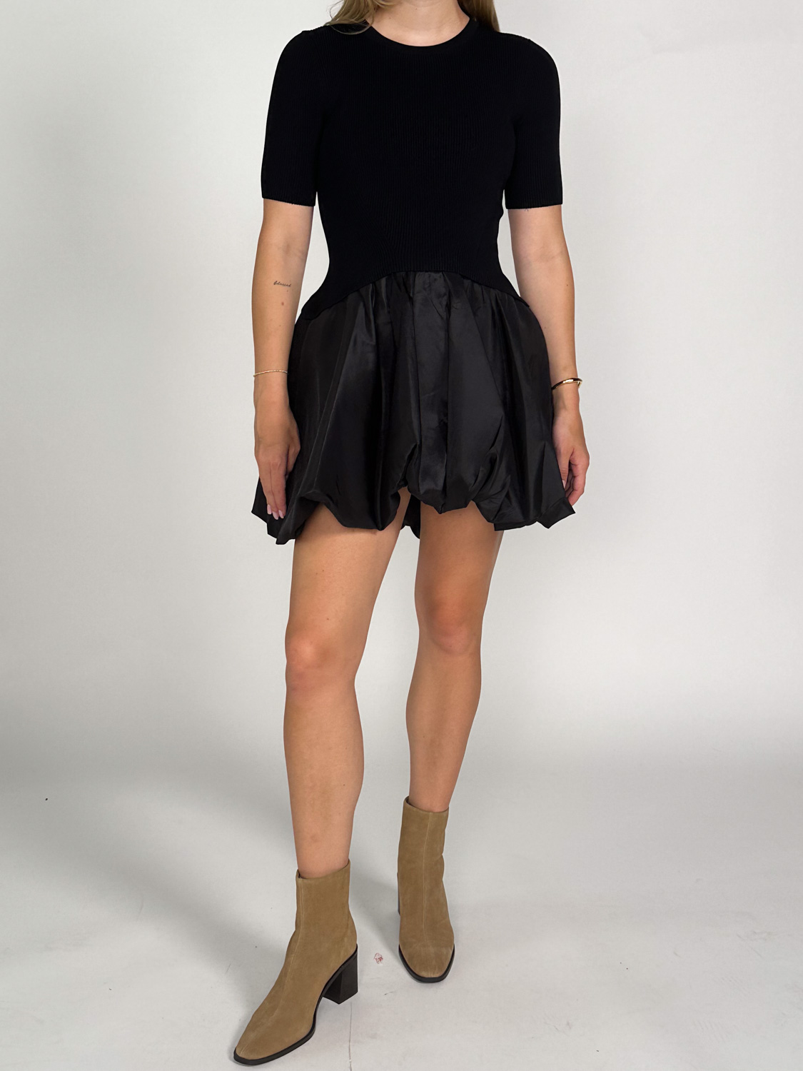 Simkhai Kenny knit mini dress with balloon skirt  black XS