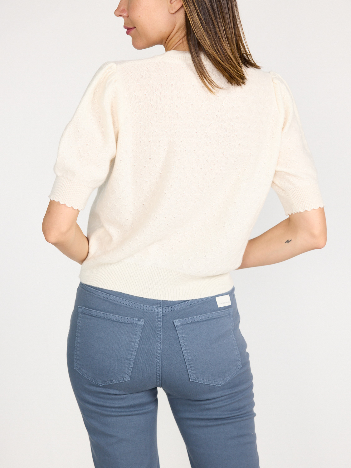 Frame Pointelle – short-sleeved cashmere sweater  creme S