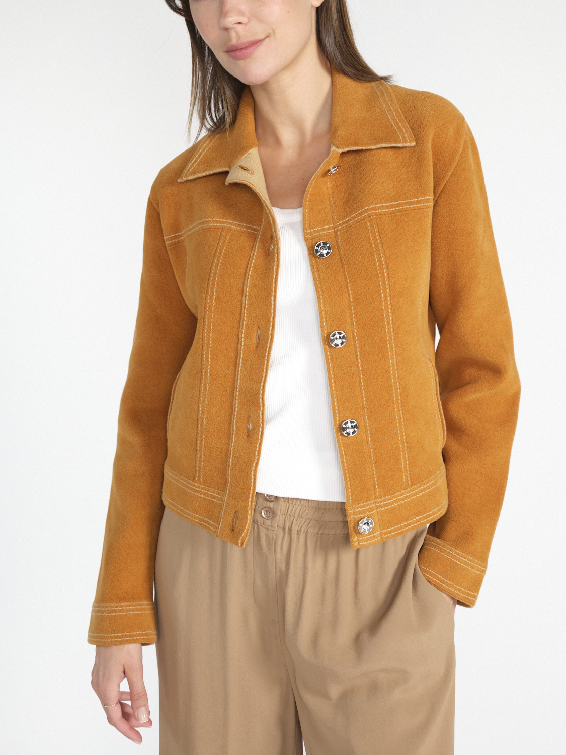 Barrie Suede Fitted Jacket - Jacket with seam details  camel S