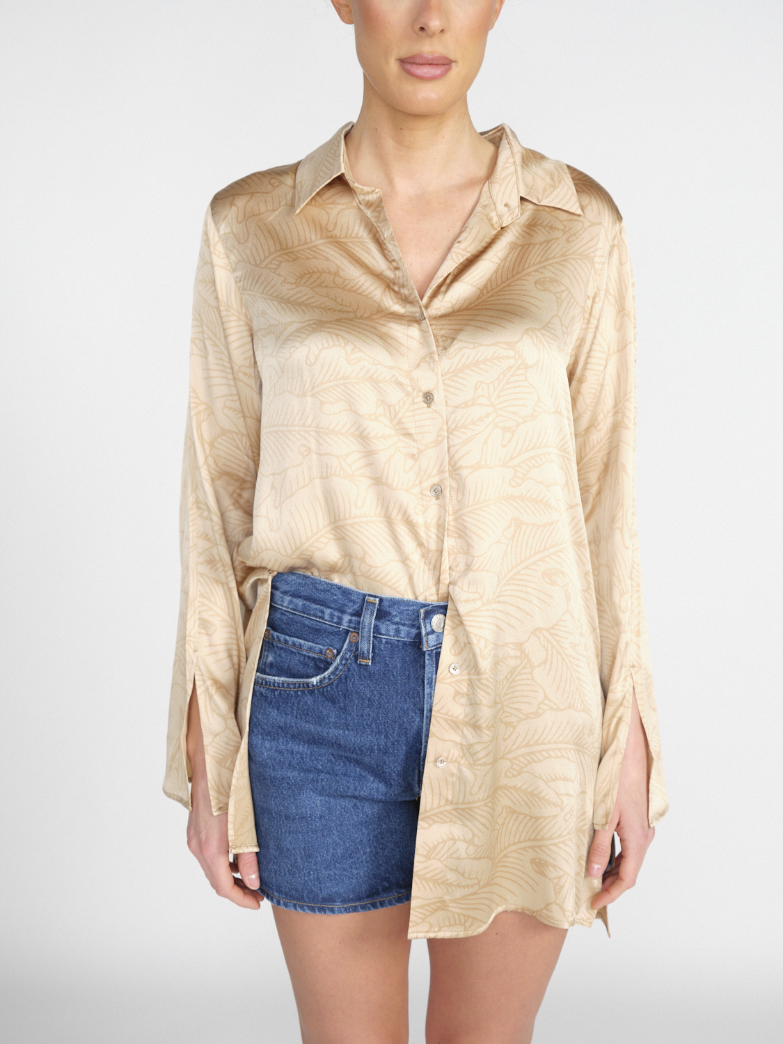 friendly hunting Dura Ingadi – Seiden-Bluse mit floralem Muster beige XS