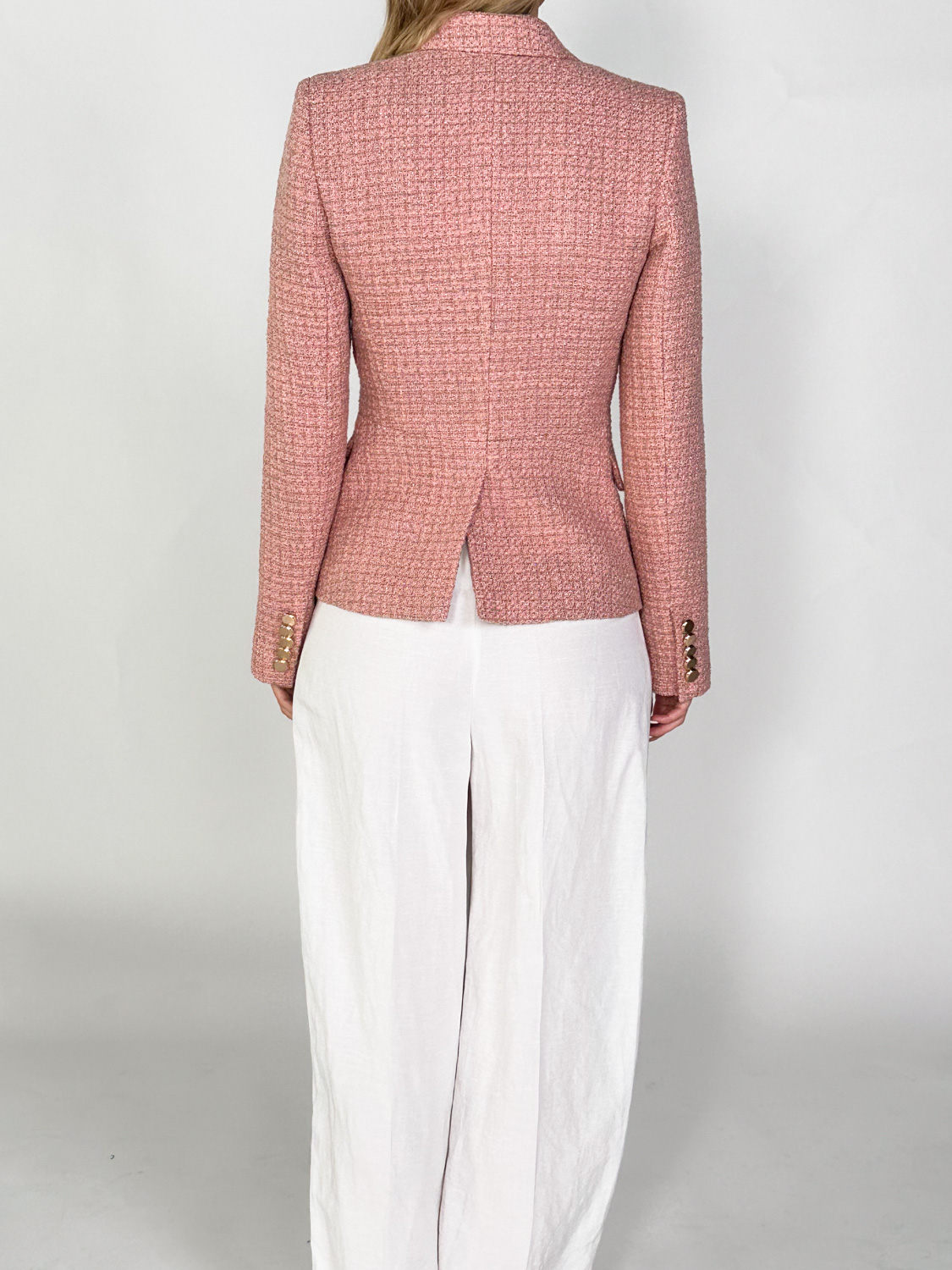 Sly010 Zweireihiger Tweed-Blazer mit goldenen Knöpfen  rosa 36