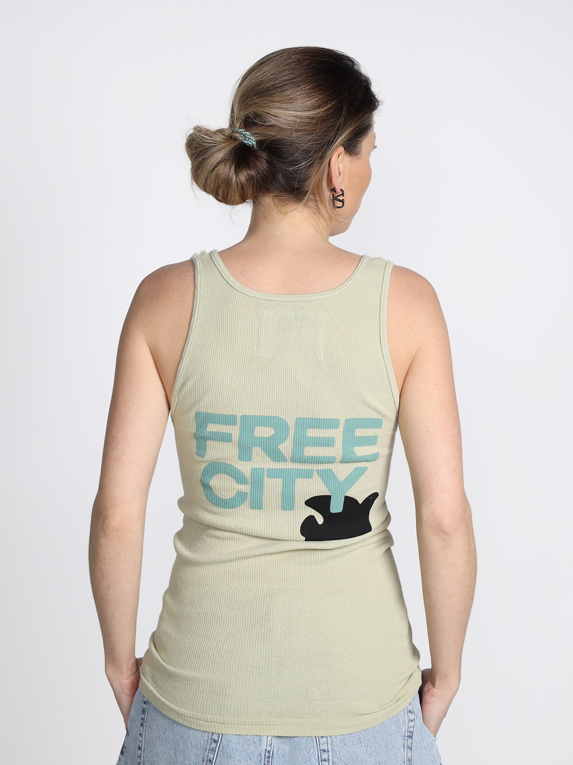 Free City Ribbed tank top with back print  hellgrün XS/S