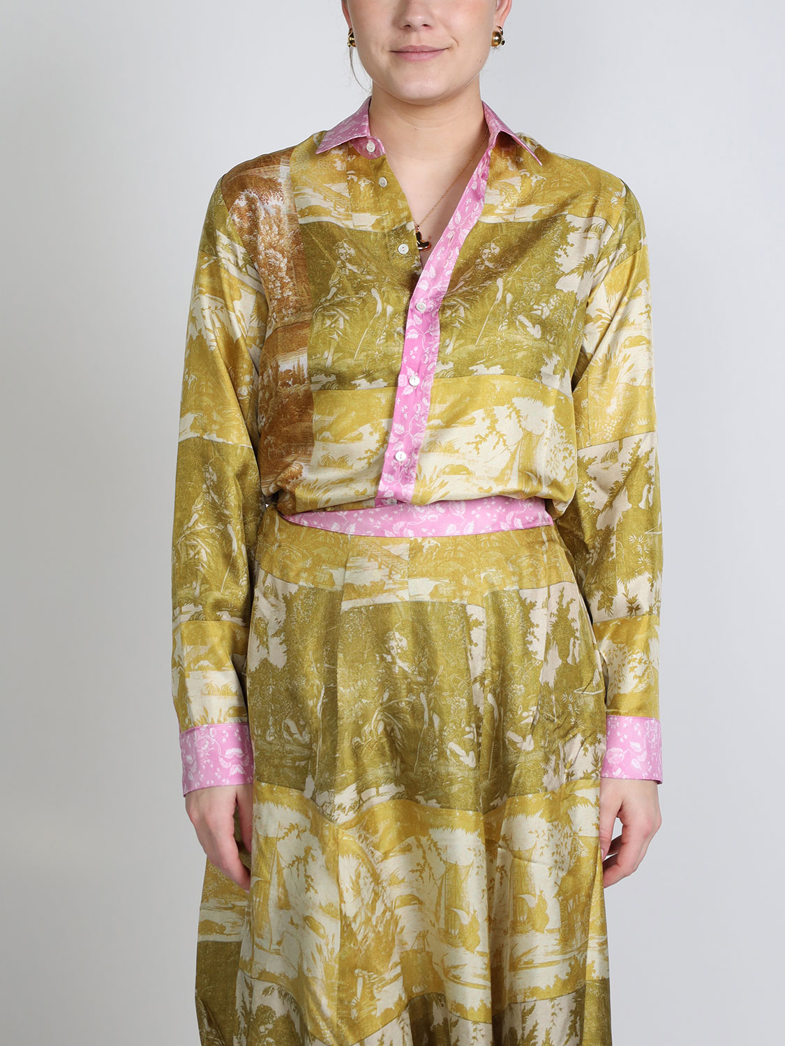 Pierre Louis Mascia Aloe – silk blouse with floral pattern  yellow XS