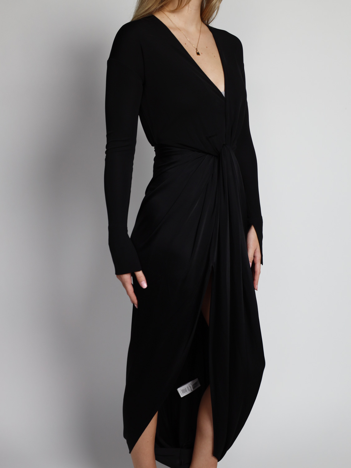 Victoria Beckham  Long sleeve knot maxi dress in stretch jersey   black 34