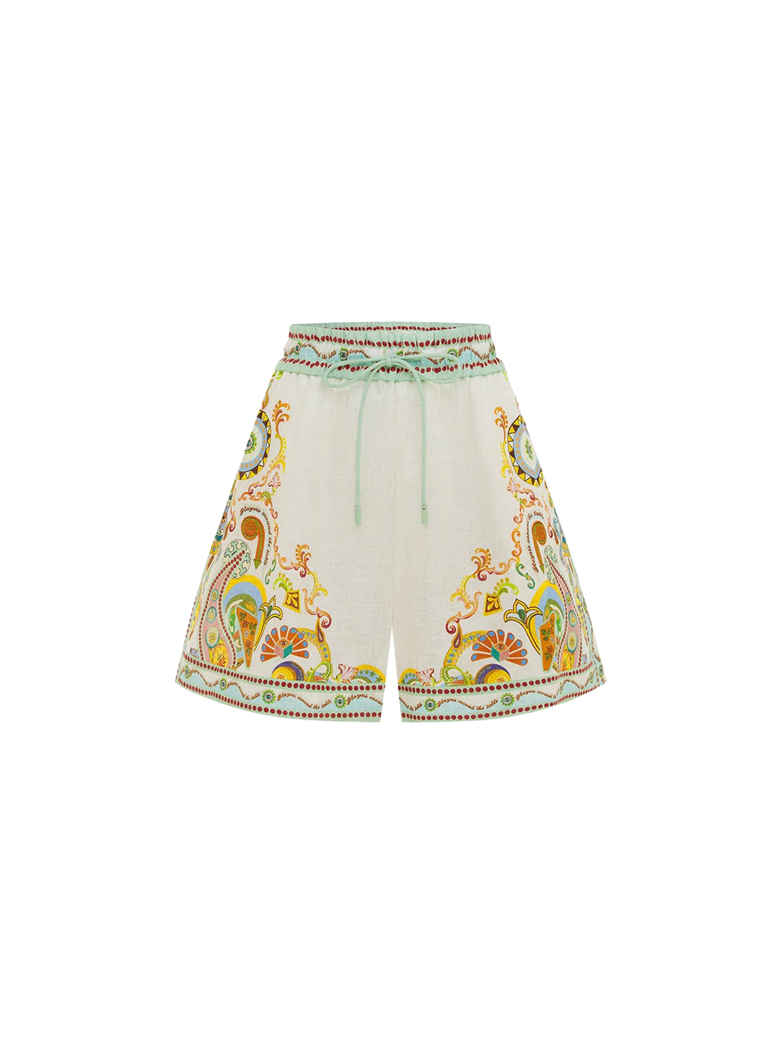 Alemais Pinball linen shorts with artwork design  creme 34