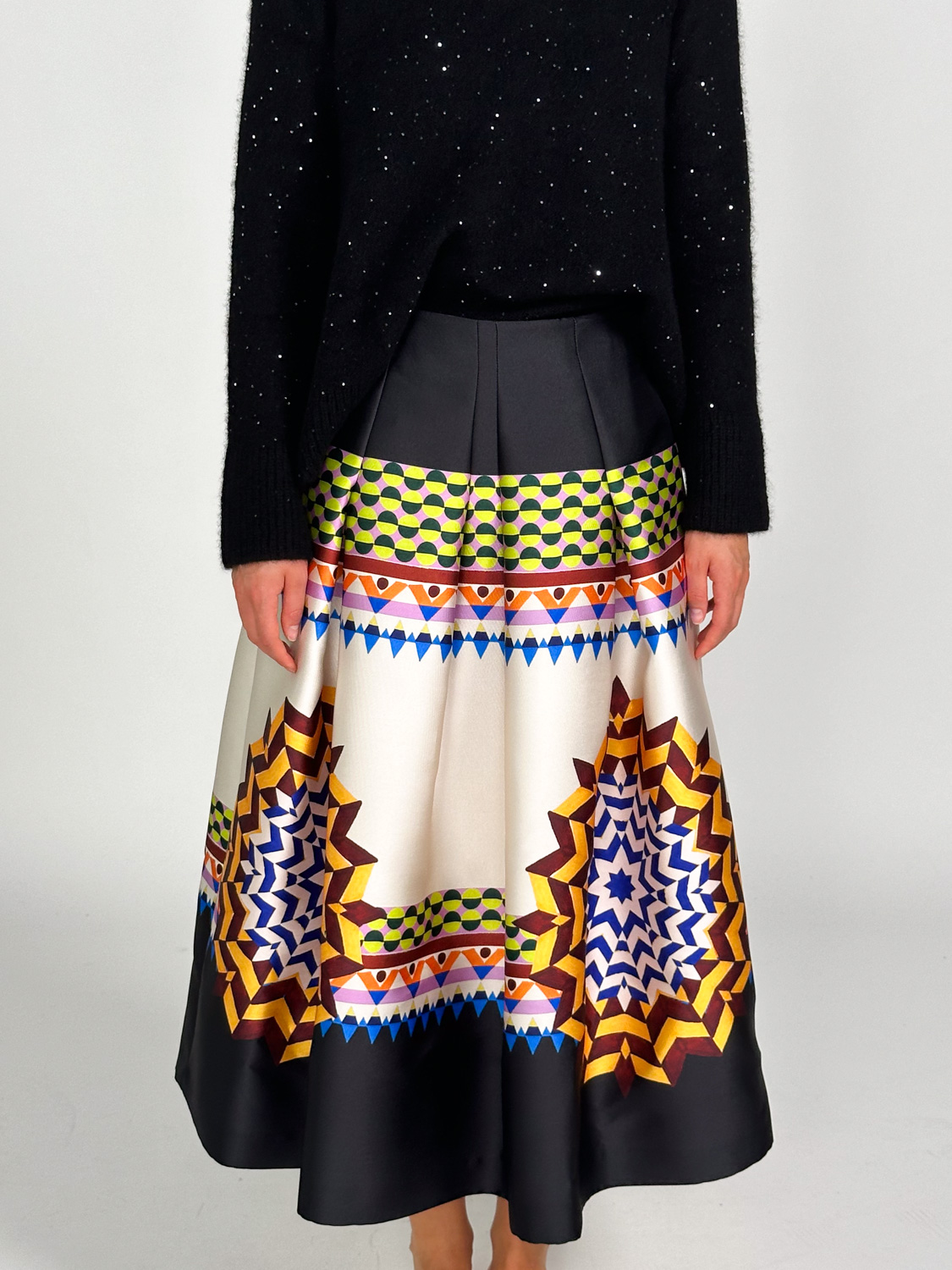 Maison Common Pleated medi skirt with pattern  multi 38