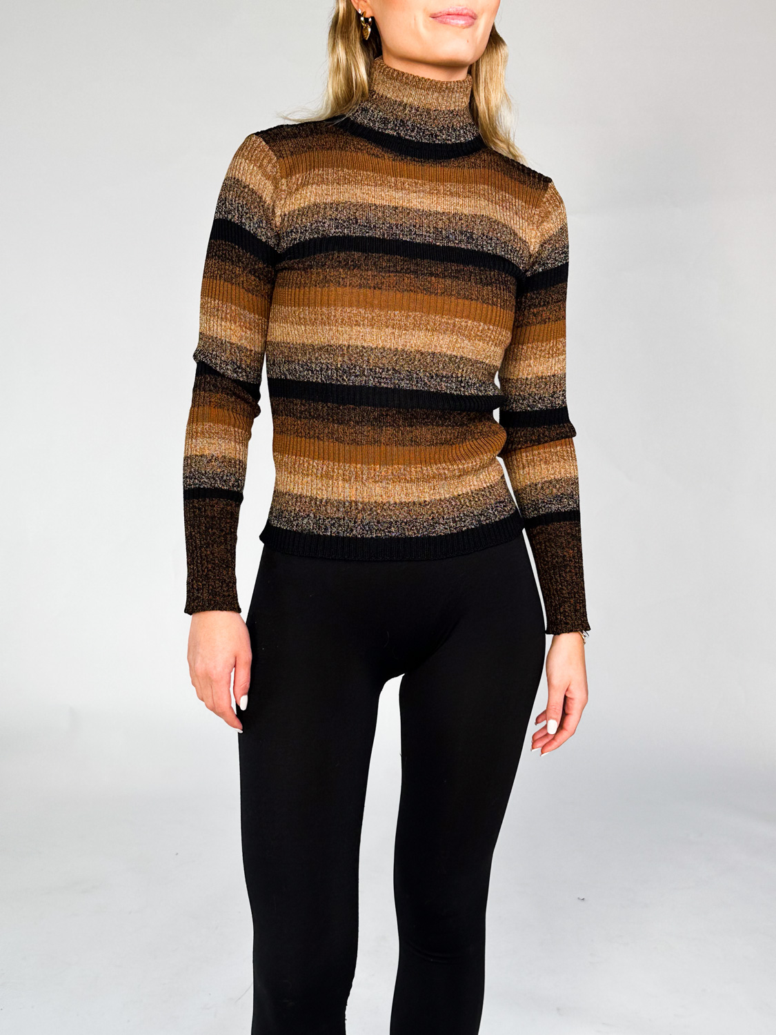 Roberto Collina Dolcevita Costa - Striped sweater made of merino wool   brown XS