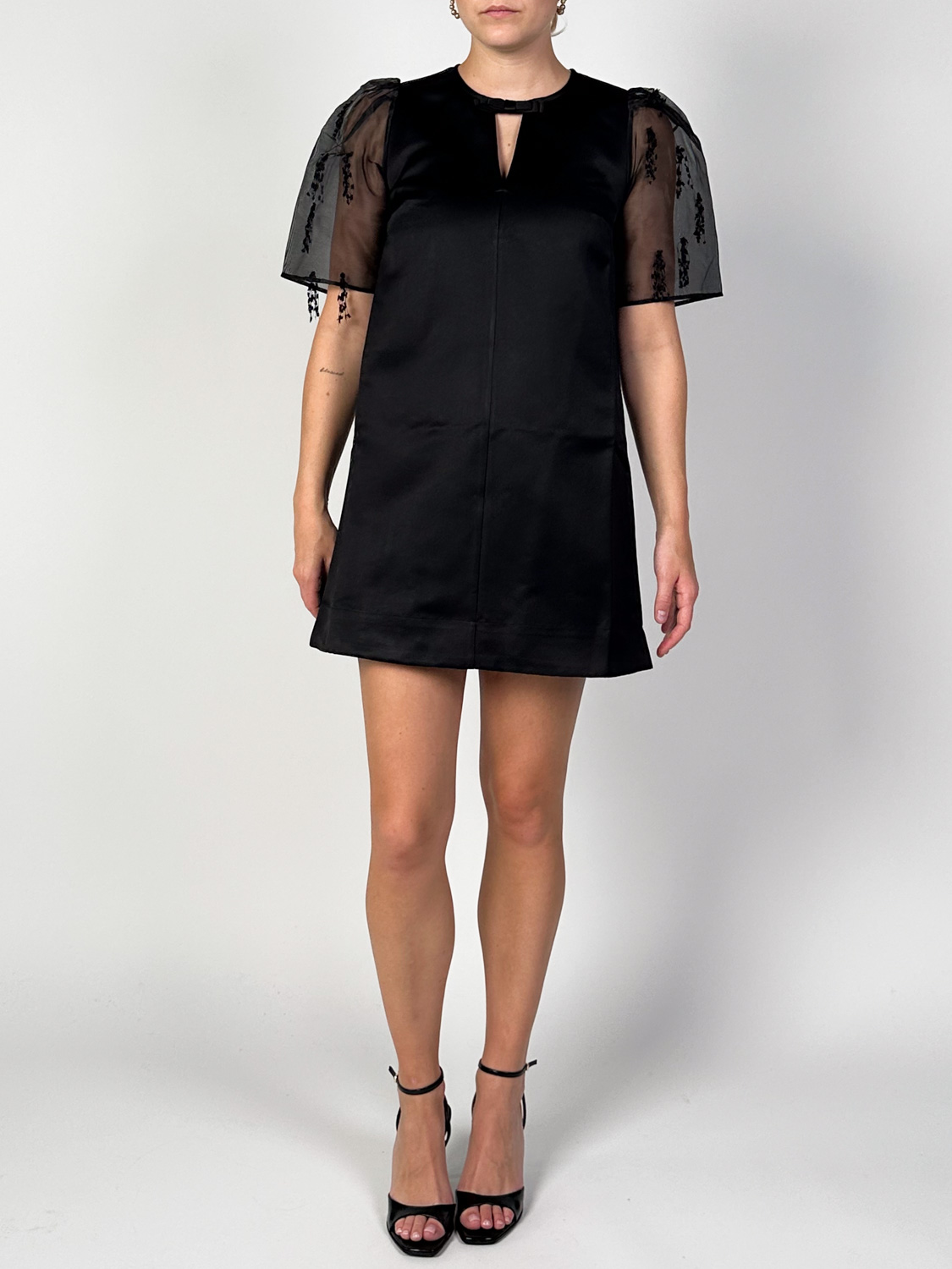 Ganni Fringed organza mini dress   black 36