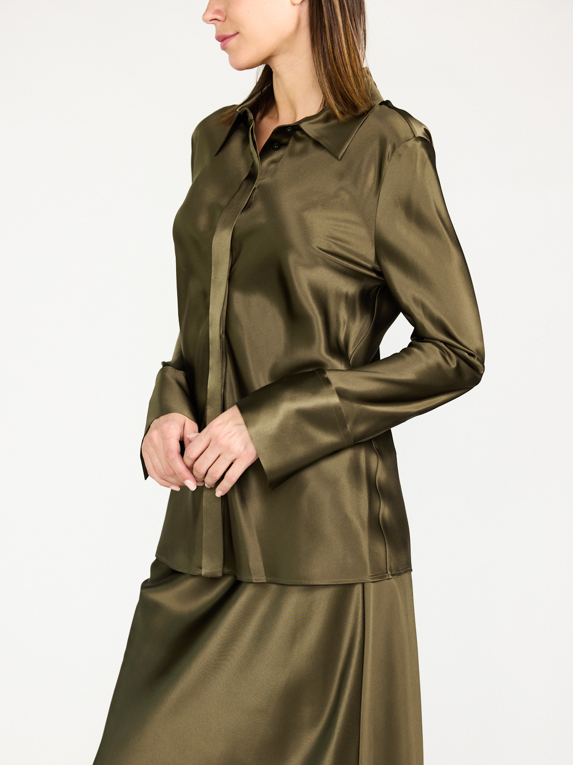 Joseph Brunel – Silk satin blouse  khaki 36