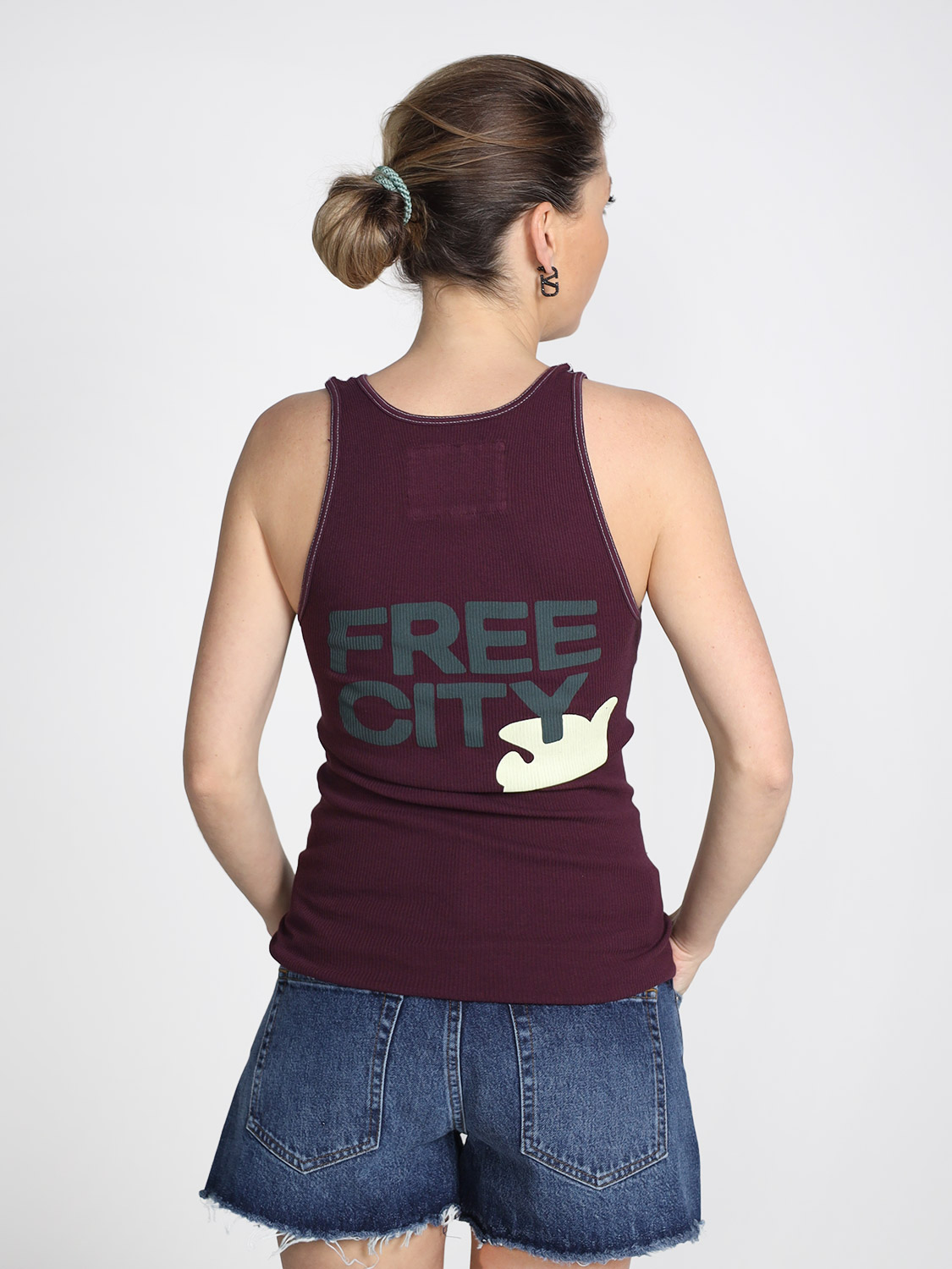 Free City Ribbed tank top with back print  bordeaux XS/S