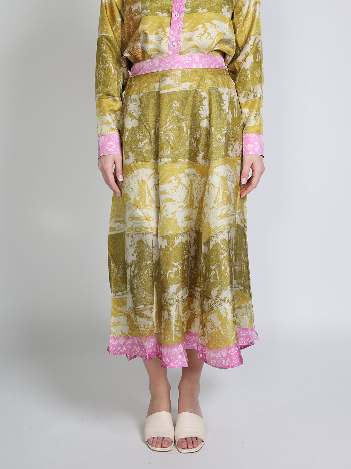 Pierre Louis Mascia Aloe – silk skirt with floral pattern  yellow S